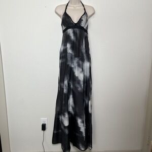 Rochas Women 100% Silk Maxi Slip Dress 38 Black Gray Lace‎ Babydoll Whimsigoth